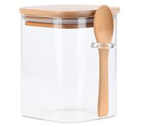 QWUUYEC Bocal de Rangement Carré avec Cuillère, Contenant Étanche pour Épices et Grains de Café 1200ml - Verre Résistant à la Chaleur Sans Plomb, Pratique pour Cuisine et Bar (800 ml)