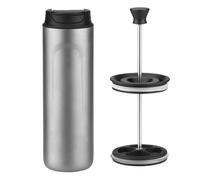 QWUUYEC French Press Portable Isolante 480ml, Construction Double Paroi Titane, Café et Thé - Isolation Thermique Longue Durée, Étanchéité 360°, Idéale Camping et Randonnée (Jet de sable)
