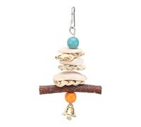 QWUUYEC Jouet à Mâcher pour Perruches avec Os de Seiche, Cloche Suspendue, Bois et Feuilles de Maïs - Matériaux Naturels, Facile à Fixer, Supplément Calcium pour Oiseaux et Petits Rongeu (15CM)