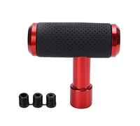 QWUUYEC Levier de Vitesse Auto Universel Forme T, Pommeau de Changement de Vitesses Aluminium et Cuir, Avec 3 Adaptateurs - Confortable et Durable, Installation Facile, Compatible Manuel (Rouge)