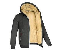 QWUVEDS Manteau pour homme, surdimensionné, chaud, doublé en polaire, avec cordon de serrage, pull d'hiver épais avec fermeture éclair, gris, XL