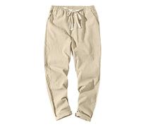 QWUVEDS Pantalon de loisirs en lin japonais en coton et lin pour homme - Style sportif - Pieds étroits - Moderne, kaki, M
