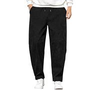 QWUVEDS Pantalon en velours côtelé pour homme, ample, décontracté, taille élastique, coupe droite, pantalon 3/4 pour homme