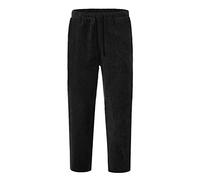 QWUVEDS Pantalon en velours côtelé pour homme, décontracté, taille élastique, coupe droite, pantalon 3 4, pantalon homme, Noir , XL