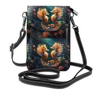 Qwvbn Beau sac à bandoulière à rabat en cuir pour couple d'hippocampes, doux et imperméable, peut être utilisé comme portefeuille, avec une bandoulière amovible.