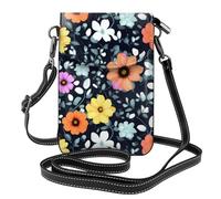 Qwvbn Beau sac à bandoulière en cuir à motif de fleurs colorées, doux et imperméable, peut être utilisé comme portefeuille, avec une bandoulière amovible.