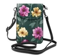 Qwvbn Beau sac à bandoulière en cuir à motif de fleurs violettes, doux et imperméable, peut être utilisé comme portefeuille, avec une bandoulière amovible.