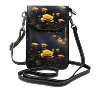 Qwvbn Beau sac à bandoulière en cuir à motif de roses jaunes, doux et imperméable, peut être utilisé comme portefeuille, avec une bandoulière amovible.