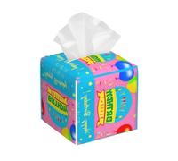 QWVBN Boîte à mouchoirs carrée en cuir avec ballon Happy Birthday - Tissu en cuir imperméable - Convient pour les salons, les bureaux, les salles de bains, etc.
