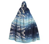 Qwvbn Cape à capuche avec nuages blancs sur la mer pour Halloween, jeu de rôle, cape légère et drapée