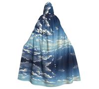 Qwvbn Cape à capuche légère et drapée pour Halloween, jeu de rôle, bleu ciel et nuages blancs