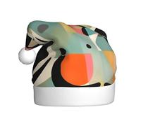 Qwvbn Chapeau de Père Noël en peluche pour adulte, art moderne du milieu du siècle, imprimé chat, doux et confortable pour Noël, Nouvel An, cadeaux de fête pour hommes et femmes