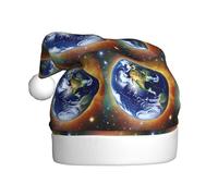 Qwvbn Chapeau de Père Noël en peluche pour adulte, imprimé terre cosmique, doux et confortable pour Noël, Nouvel An, fête pour homme et femme