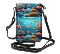 Qwvbn Coral Fish Sac à bandoulière en cuir pour téléphone portable, doux et imperméable, peut être utilisé comme portefeuille, avec une bandoulière amovible.