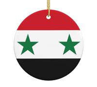 QWVBN Drapeau de la République arabe syrienne de Noël rond en céramique à suspendre, décoration festive, convient comme cadeau pour vos amis, sœurs, etc.