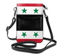 Qwvbn Drapeau de la République arabe syrienne en cuir, sac à bandoulière à rabat, doux et imperméable, peut être utilisé comme portefeuille, avec une bandoulière amovible.