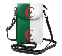 Qwvbn Drapeau de l'Algérie en cuir à rabat pour téléphone portable, doux et imperméable, peut être utilisé comme portefeuille, avec une bandoulière amovible.