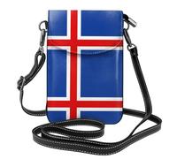 Qwvbn Drapeau de l'Islande en cuir, sac à bandoulière à rabat, doux et imperméable, peut être utilisé comme portefeuille, avec une bandoulière amovible.