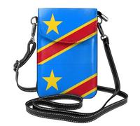 Qwvbn Drapeau du Congo en cuir à rabat pour téléphone portable, doux et imperméable, peut être utilisé comme portefeuille, avec une bandoulière amovible.