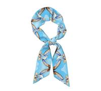 QWVBN Écharpe longue en soie imprimée mouettes en vol, finition satinée douce, adaptée pour accessoiriser les vêtements, les couvre-chefs ou comme écharpe.
