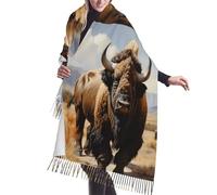 QWVBN Écharpe thermique à franges en faux cachemire imprimé troupeau de bison nord-américain, accessoire automne/hiver, adapté pour les mariages, les voyages et plus encore.
