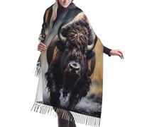 QWVBN Écharpe thermique à franges imitation cachemire imprimé bison nord-américain, accessoire automne/hiver, adapté pour les mariages, les voyages et plus encore.