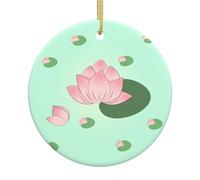 QWVBN Fleurs de lotus qui attendent de fleurir - Décoration de Noël ronde en céramique - Décoration festive - Cadeau idéal pour les amis, les sœurs, etc.