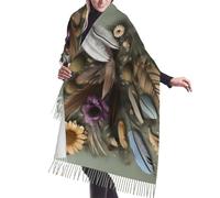 QWVBN Foulard thermique à franges en faux cachemire imprimé fleur plumes automne/hiver, convient pour les mariages, les voyages et plus encore.