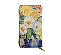 Qwvbn Huile sur toile imprimé fleurs cuir long pochette portefeuille pour stocker les chèques et téléphones portables convient aussi bien aux hommes qu'aux femmes.