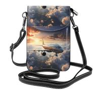Qwvbn Les avions sont en plein essor, sac à bandoulière en cuir, doux et imperméable, peut être utilisé comme un portefeuille, avec une bandoulière amovible.