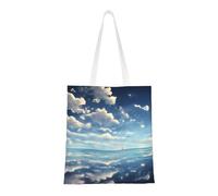 Qwvbn Les sacs fourre-tout en toile avec nuages blancs au-dessus de la mer sont réutilisables et adaptés pour le shopping, l'école, le travail, etc.