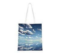 Qwvbn Les sacs fourre-tout en toile bleu ciel et nuages blancs sont réutilisables et adaptés pour le shopping, l'école, le travail, etc.