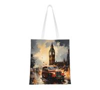 Qwvbn Les sacs fourre-tout en toile London Color Taxi sont réutilisables et adaptés pour le shopping, l'école, le travail, etc.