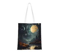 Qwvbn Les sacs fourre-tout en toile Moon Stars And Planets sont réutilisables et adaptés pour le shopping, l'école, le travail, etc.