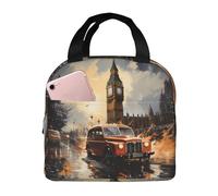 QWVBN London Color Taxi Sac à déjeuner en aluminium épais avec poignée, conserve la chaleur et la fraîcheur, idéal pour les trajets et les pique-niques.