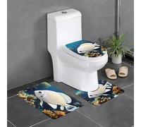 Qwvbn Lot de 3 tapis de sol antidérapants de 61 x 40,6 cm avec motifs de poissons blancs et dorés, absorbants et durables pour une utilisation dans les salles de bains et les toilettes.