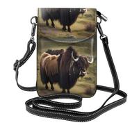 Qwvbn Mighty Highland Yak Leather Sac à bandoulière à rabat pour téléphone portable, doux et imperméable, peut être utilisé comme portefeuille, avec une bandoulière amovible.