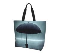 Qwvbn Parapluie noir sous la pluie imprimé sac de courses à une épaule pour femme, design spacieux et élégant, parfait pour les trajets quotidiens et le shopping.