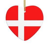 QWVBN Pendentif en forme de cœur en céramique avec drapeau danois du Danemark, décoration à suspendre, cadeau idéal pour les amis et la famille