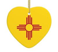 QWVBN Pendentif en forme de cœur en céramique avec drapeau du Nouveau-Mexique imprimé, décoration à suspendre, cadeau idéal pour les amis et la famille