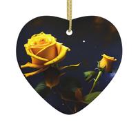 QWVBN Pendentif en forme de cœur en céramique avec imprimé roses jaunes et nuit étoilée - Décoration à suspendre - Cadeau idéal pour les amis et la famille
