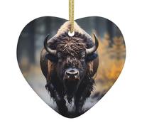 QWVBN Pendentif en forme de cœur en céramique imprimé bison d'Amérique du Nord - Décoration à suspendre - Cadeau idéal pour les amis et la famille