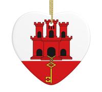 QWVBN Pendentif en forme de cœur en céramique imprimé drapeau de Gibraltar - Décoration à suspendre - Cadeau idéal pour les amis et la famille
