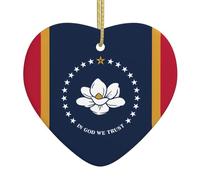 QWVBN Pendentif en forme de cœur en céramique imprimé drapeau de l'État du Mississippi, décoration à suspendre, idéal pour les amis et la famille