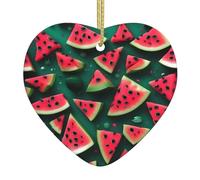 QWVBN Pendentif en forme de cœur en céramique imprimé pastèque de rêve, décoration à suspendre, convient pour les amis et la famille