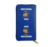 Qwvbn Portefeuille long en cuir avec imprimé drapeau de l'État du Wisconsin pour ranger les chèques et les téléphones portables pour homme et femme.
