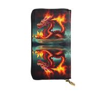 Qwvbn Portefeuille long en cuir imprimé Dragon King in Fire Prints pour chèques et téléphones portables, convient aussi bien aux hommes qu'aux femmes.