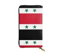 Qwvbn Portefeuille long en cuir imprimé drapeau de la République arabe syrienne pour ranger les chèques et les téléphones portables pour homme et femme.