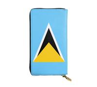 Qwvbn Portefeuille long en cuir imprimé drapeau de Sainte-Lucie pour chèques et téléphones portables pour homme et femme.