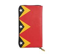 Qwvbn Portefeuille long en cuir imprimé drapeau du Timor-Leste pour ranger les chèques et les téléphones portables pour homme et femme.